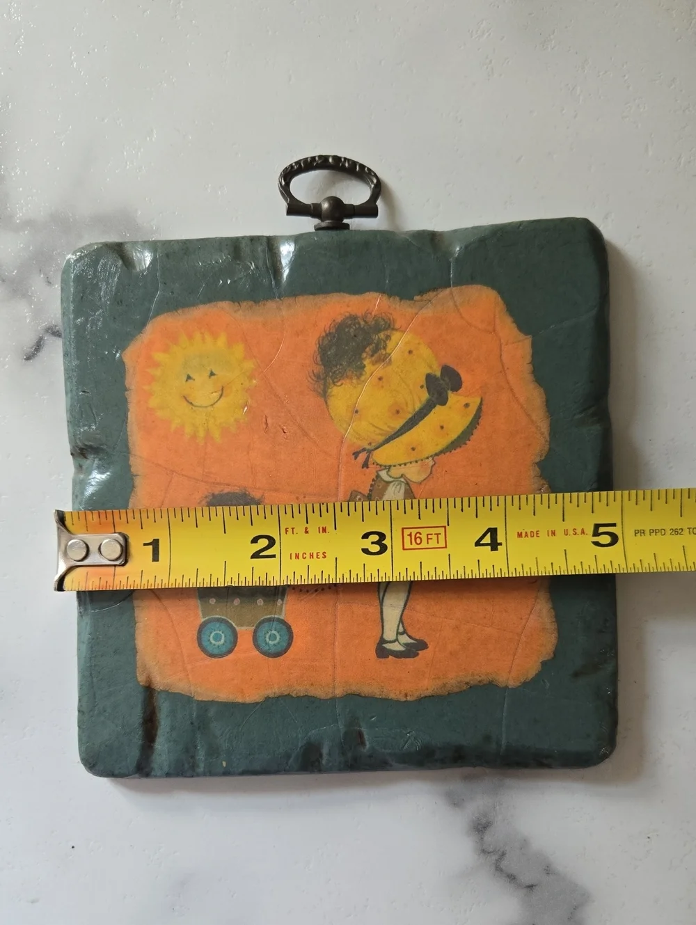 Vintage Cute Kids Wall Plaque — Teal & Orange Kitchy Twee